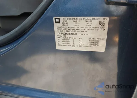 2017 Chevrolet Equinox Lt z USA, uszkodzony, nr VIN 2GNALCEKXH6240688